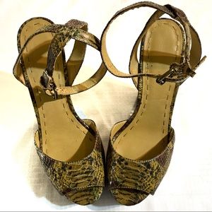 Nine West Faux Snake Skin Vintage Ankle Strap Wood Wedges